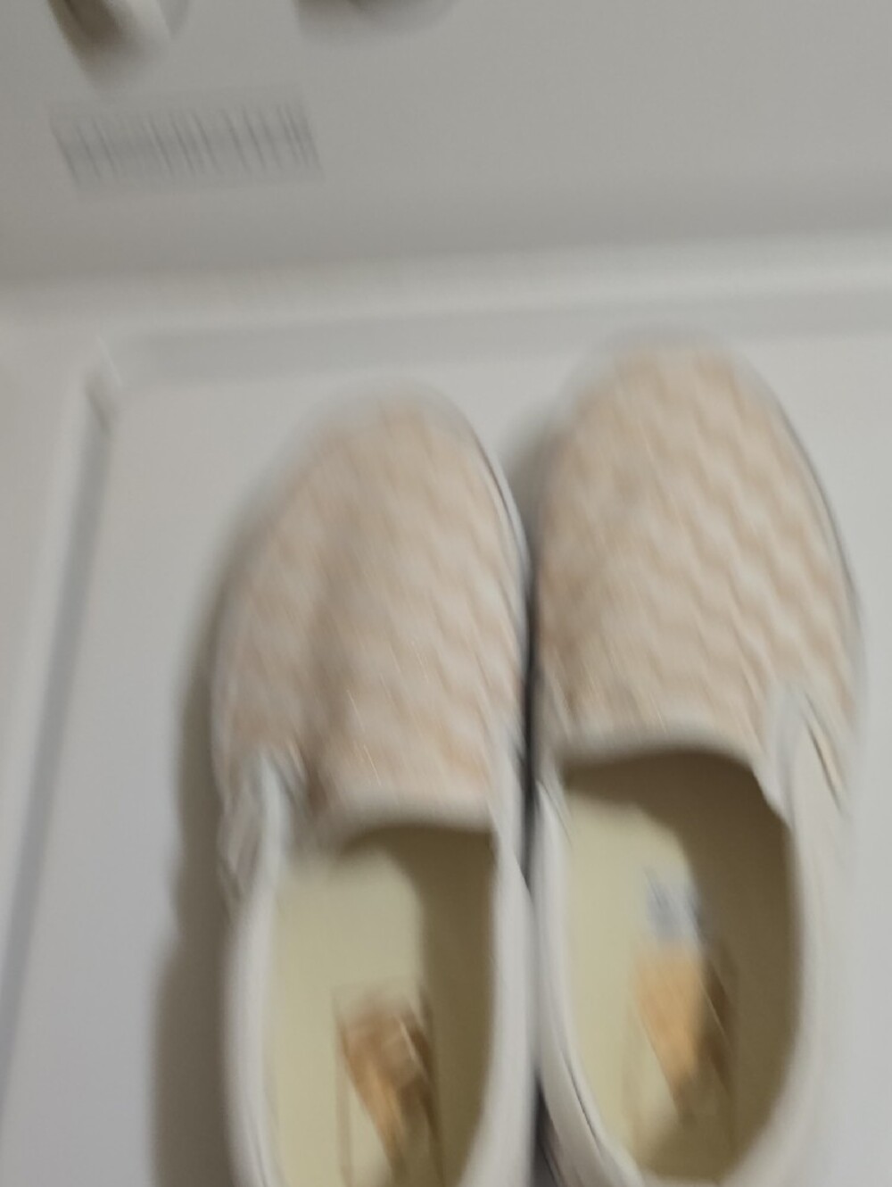 Woman Vans Slip-On Checkerboard Sneakers in Beige and White - Picture 5 of 7